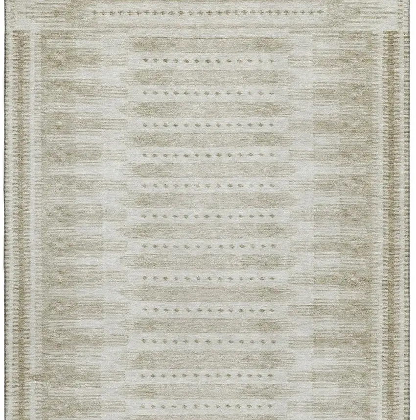 Khaki And Beige Geometric Washable Area Rug With UV Protection Photo 4