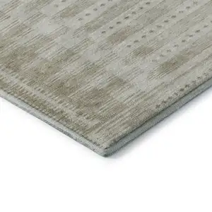 Photo of Khaki And Beige Geometric Washable Area Rug With UV Protection