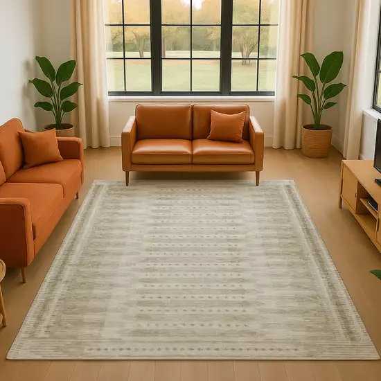 Khaki And Beige Geometric Washable Area Rug With UV Protection Photo 5