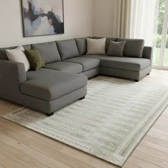 Khaki And Beige Geometric Washable Area Rug With UV Protection Photo 2