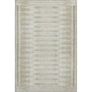 Photo of Khaki And Beige Geometric Washable Area Rug With UV Protection