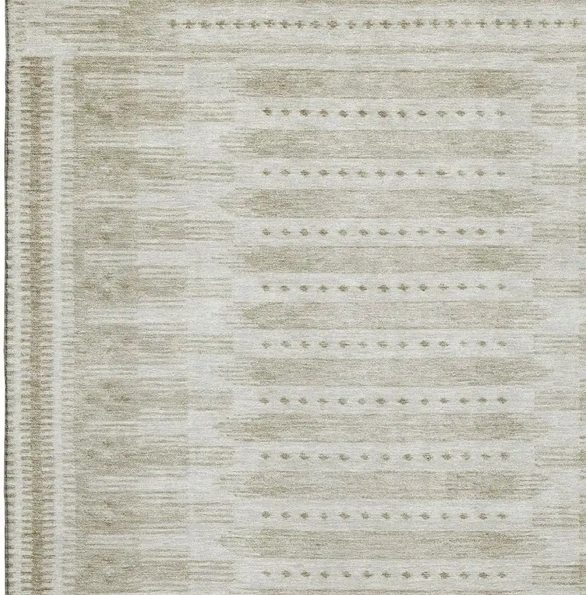 Khaki And Beige Geometric Washable Area Rug With UV Protection Photo 3