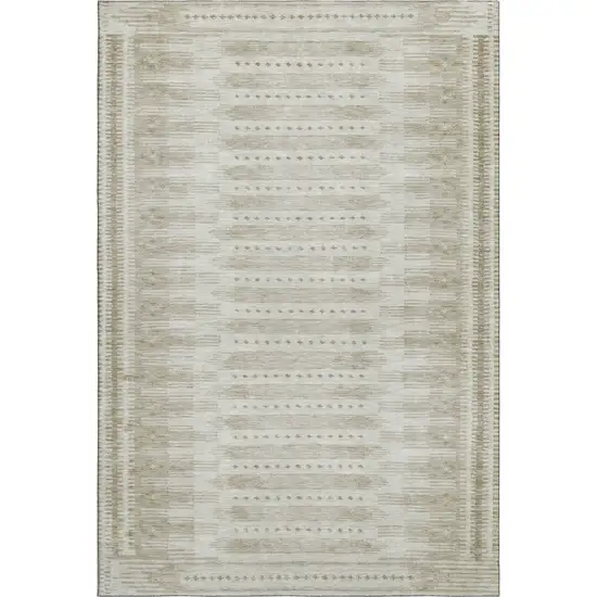 Khaki And Beige Geometric Washable Area Rug With UV Protection Photo 1