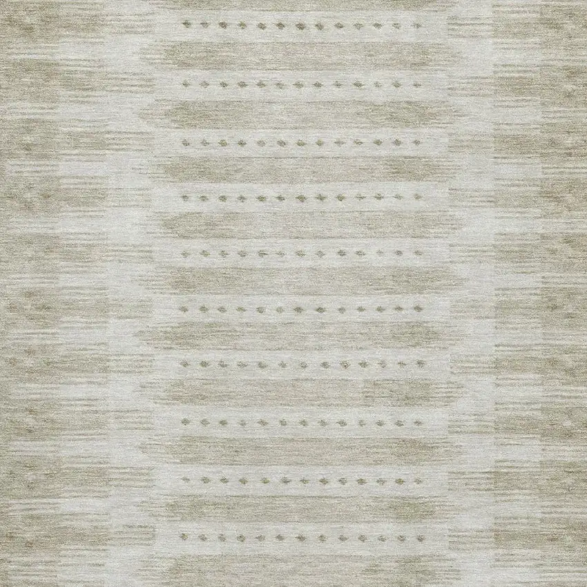 Khaki And Beige Geometric Washable Area Rug With UV Protection Photo 3