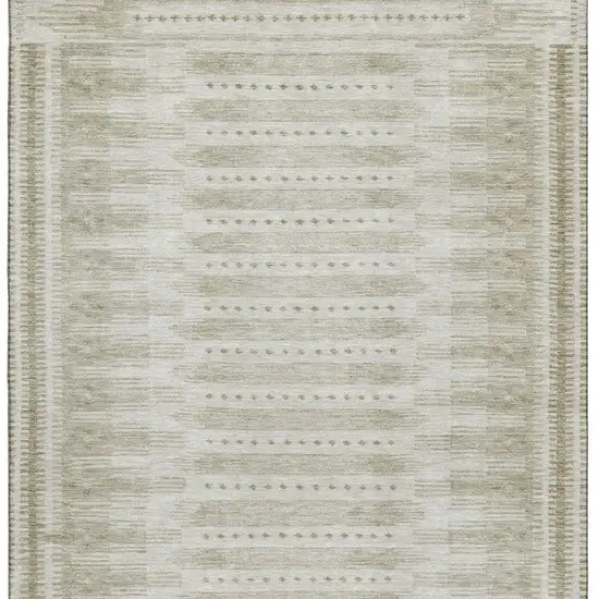 Khaki And Beige Geometric Washable Area Rug With UV Protection Photo 4