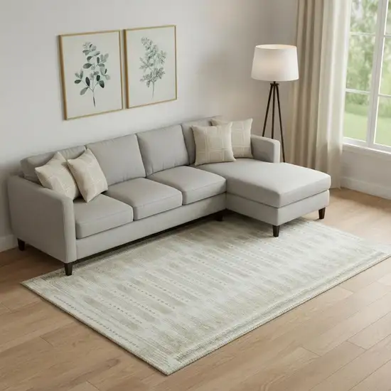 Khaki And Beige Geometric Washable Area Rug With UV Protection Photo 2