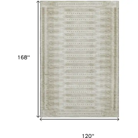 Khaki And Beige Geometric Washable Area Rug With UV Protection Photo 9