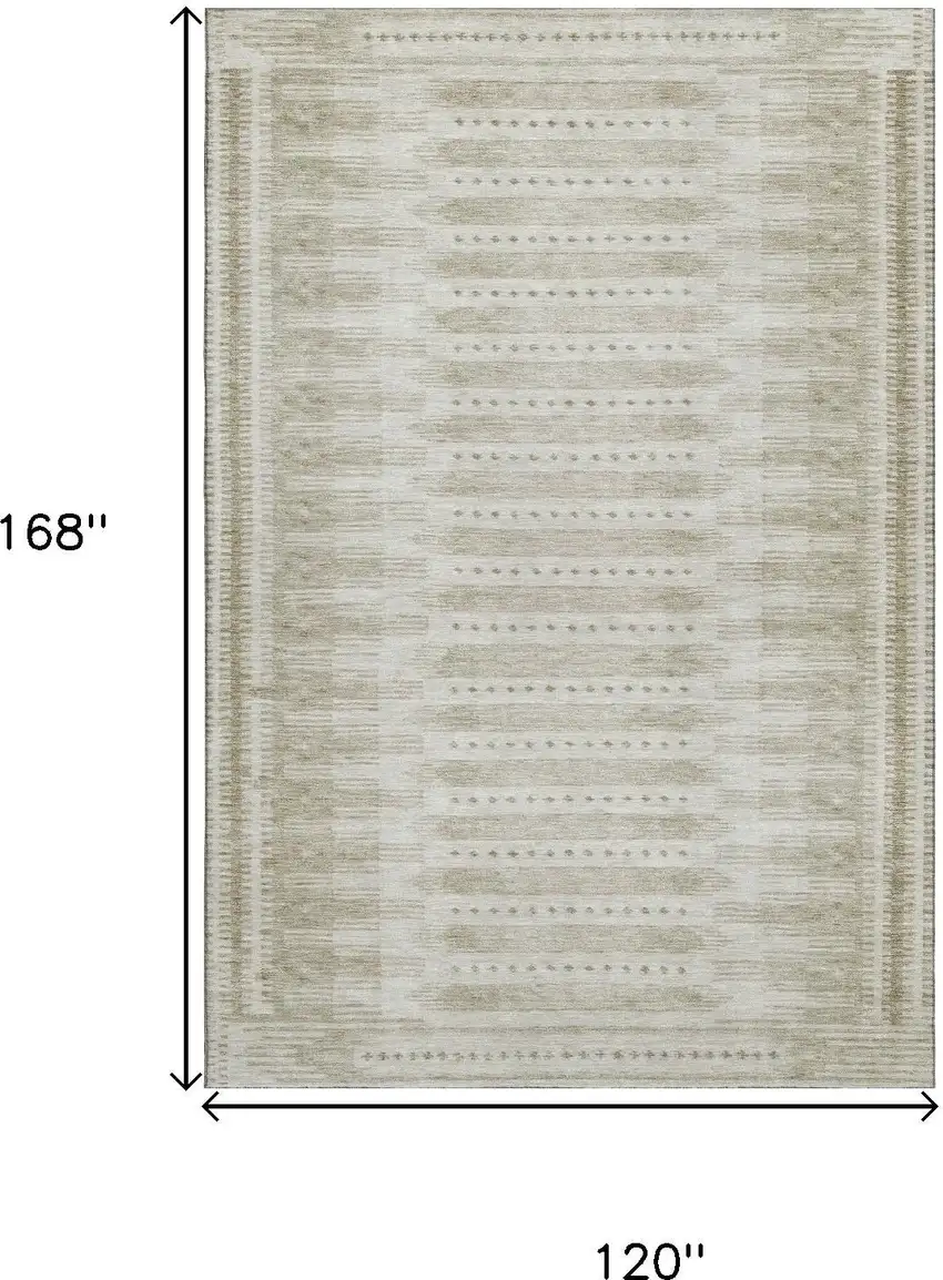 Khaki And Beige Geometric Washable Area Rug With UV Protection Photo 9