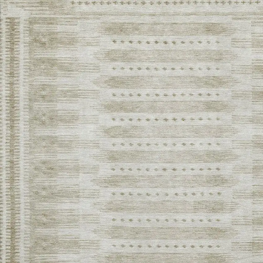 Khaki And Beige Geometric Washable Area Rug With UV Protection Photo 3