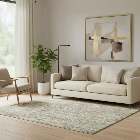 Khaki And Beige Geometric Washable Area Rug With UV Protection Photo 2