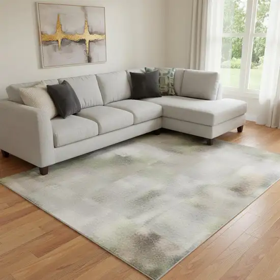 Khaki And Beige Geometric Washable Area Rug With UV Protection Photo 2