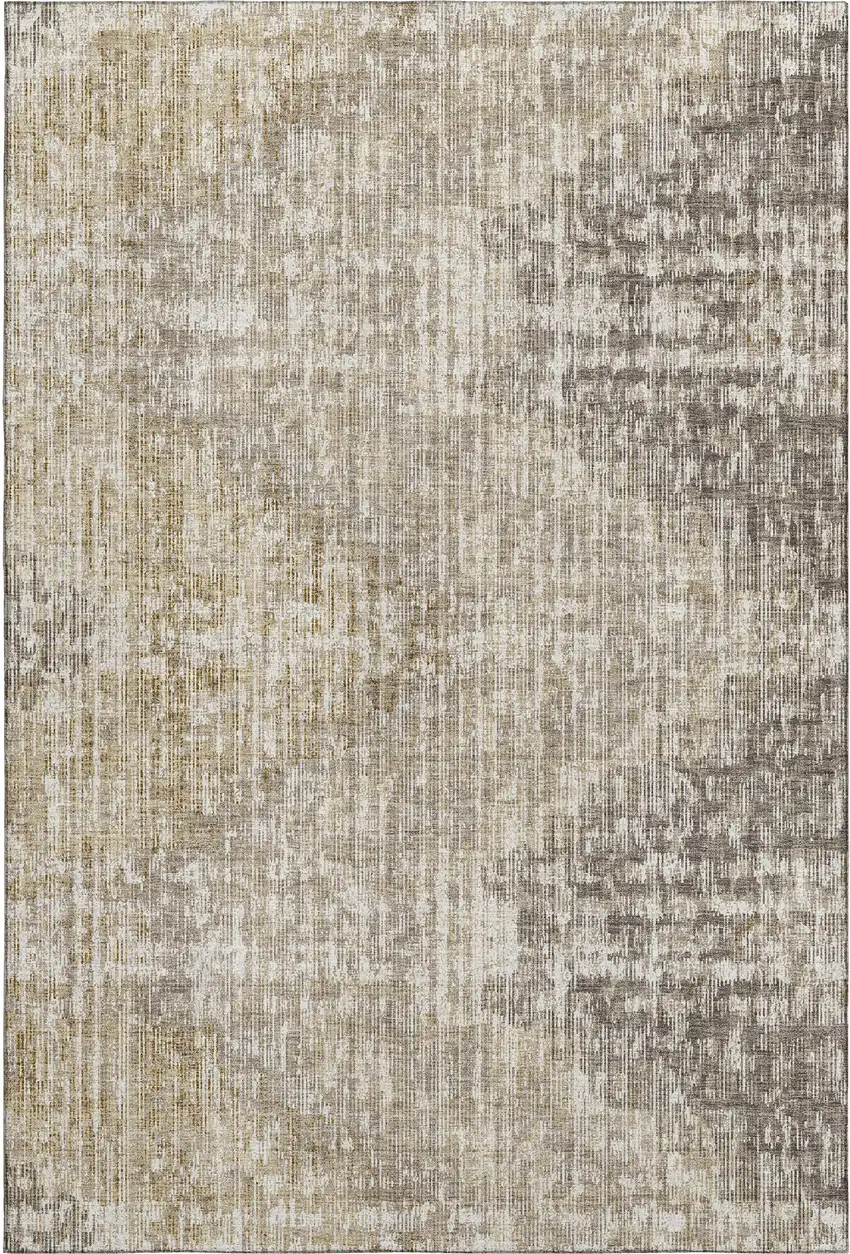 Khaki And Beige Geometric Washable Area Rug With UV Protection Photo 7