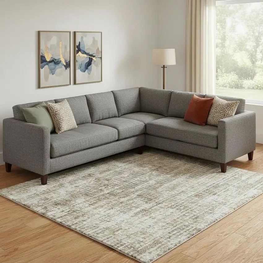 Khaki And Beige Geometric Washable Area Rug With UV Protection Photo 2