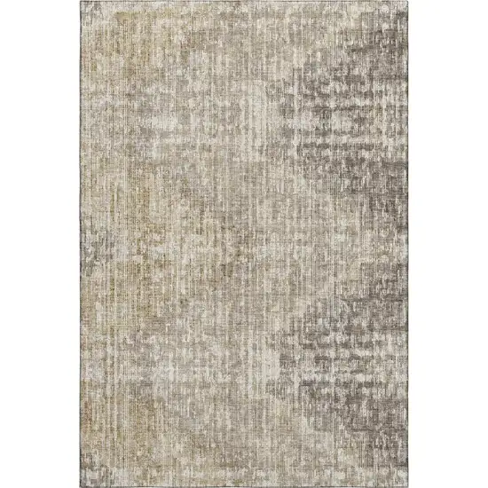 Khaki And Beige Geometric Washable Area Rug With UV Protection Photo 7