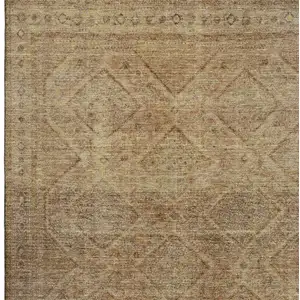 Photo of Khaki And Beige Geometric Washable Area Rug With UV Protection