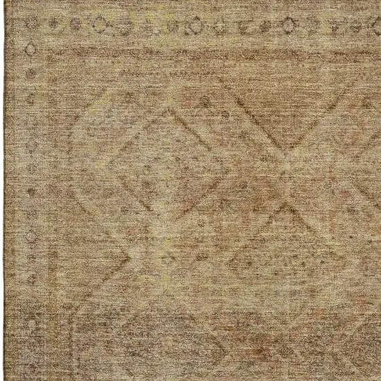 Khaki And Beige Geometric Washable Area Rug With UV Protection Photo 3