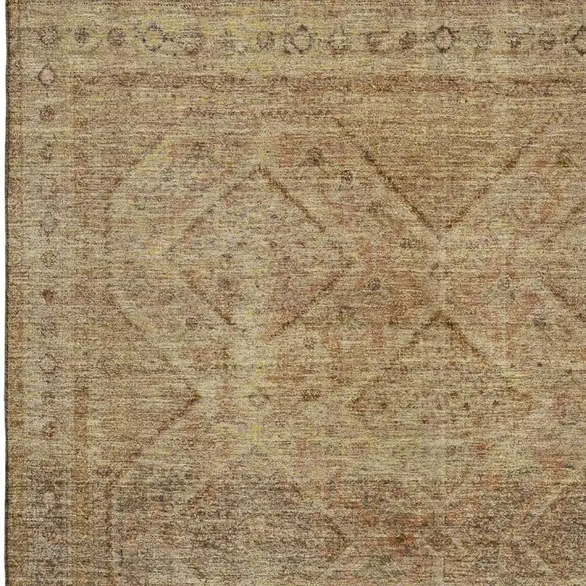 Khaki And Beige Geometric Washable Area Rug With UV Protection Photo 3