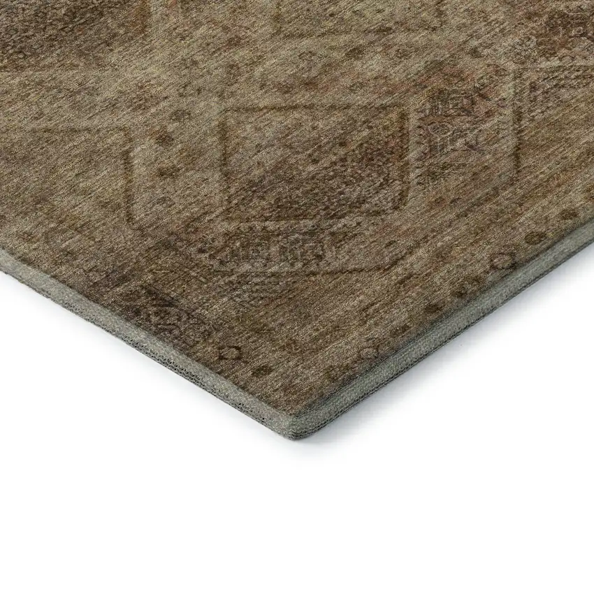 Khaki And Beige Geometric Washable Area Rug With UV Protection Photo 7