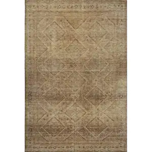 Photo of Khaki And Beige Geometric Washable Area Rug With UV Protection