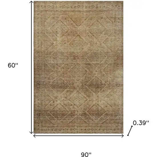Khaki And Beige Geometric Washable Area Rug With UV Protection Photo 9