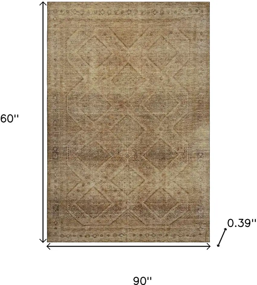 Khaki And Beige Geometric Washable Area Rug With UV Protection Photo 9