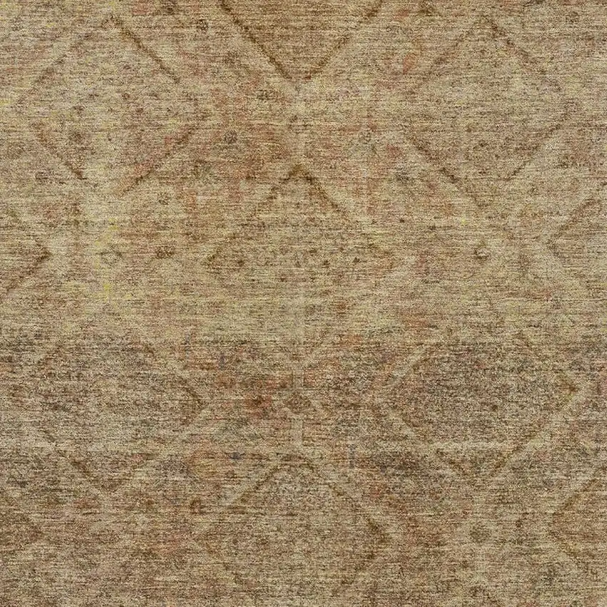 Khaki And Beige Geometric Washable Area Rug With UV Protection Photo 3