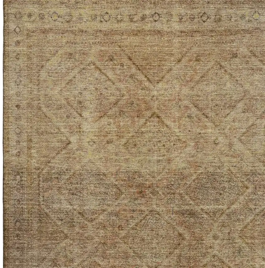 Khaki And Beige Geometric Washable Area Rug With UV Protection Photo 4