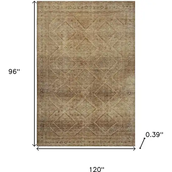 Khaki And Beige Geometric Washable Area Rug With UV Protection Photo 9