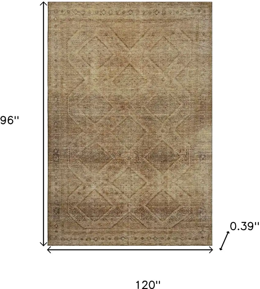 Khaki And Beige Geometric Washable Area Rug With UV Protection Photo 9