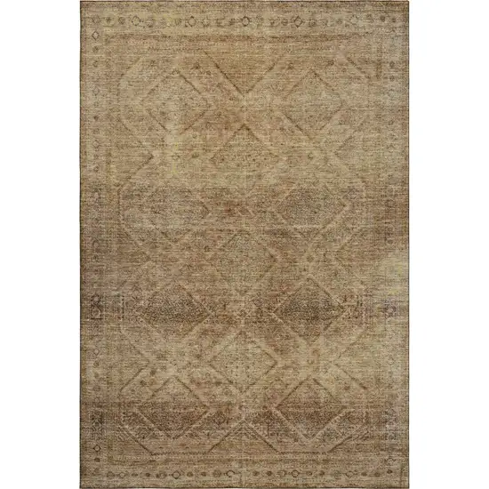 Khaki And Beige Geometric Washable Area Rug With UV Protection Photo 1