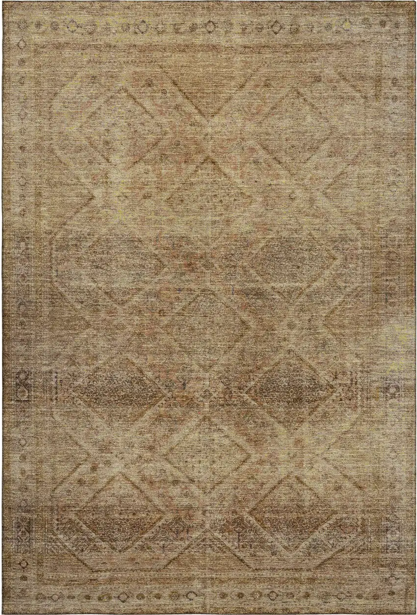 Khaki And Beige Geometric Washable Area Rug With UV Protection Photo 1