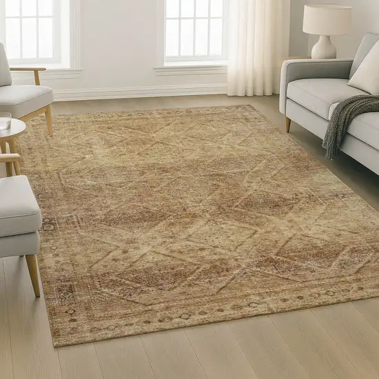 Khaki And Beige Geometric Washable Area Rug With UV Protection Photo 6