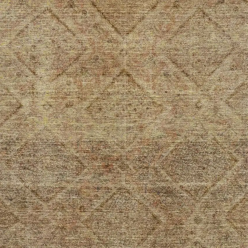 Khaki And Beige Geometric Washable Area Rug With UV Protection Photo 3