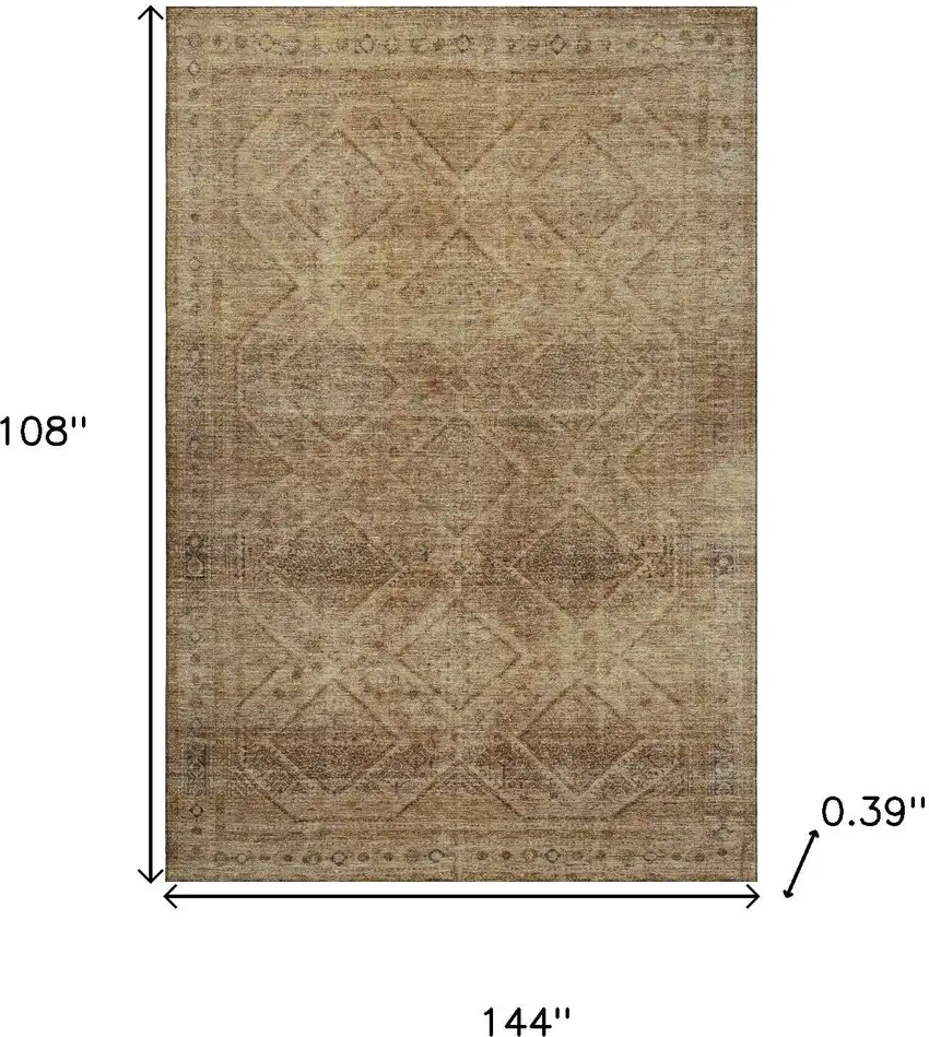 Khaki And Beige Geometric Washable Area Rug With UV Protection Photo 9