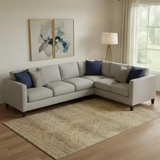 Khaki And Beige Geometric Washable Area Rug With UV Protection Photo 2