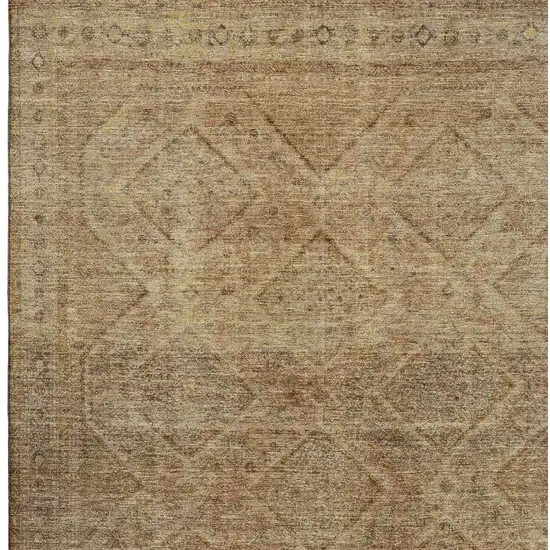 Khaki And Beige Geometric Washable Area Rug With UV Protection Photo 4