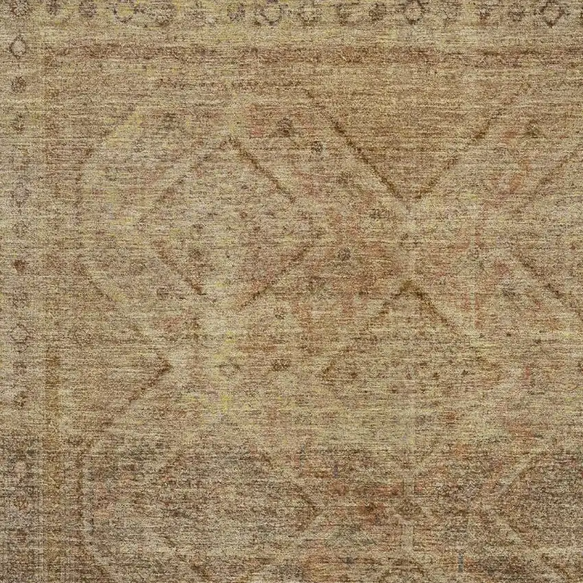 Khaki And Beige Geometric Washable Area Rug With UV Protection Photo 3