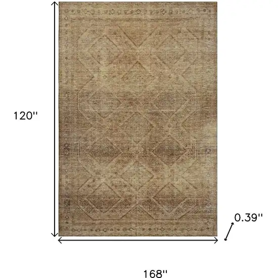 Khaki And Beige Geometric Washable Area Rug With UV Protection Photo 9