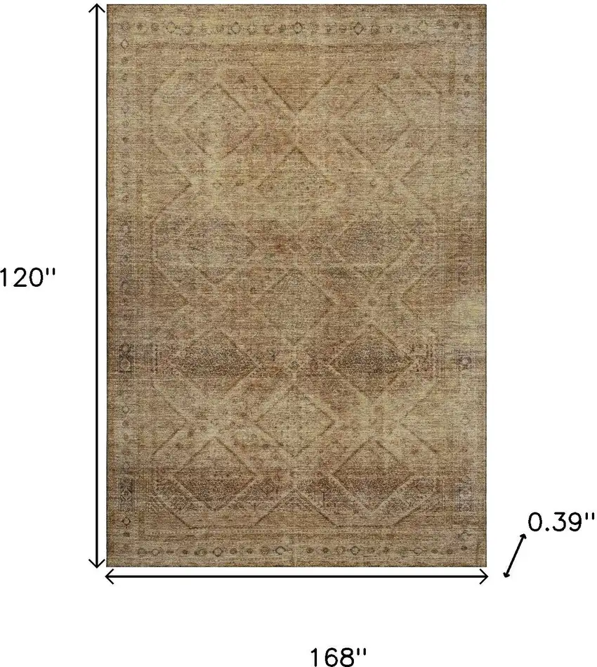 Khaki And Beige Geometric Washable Area Rug With UV Protection Photo 9