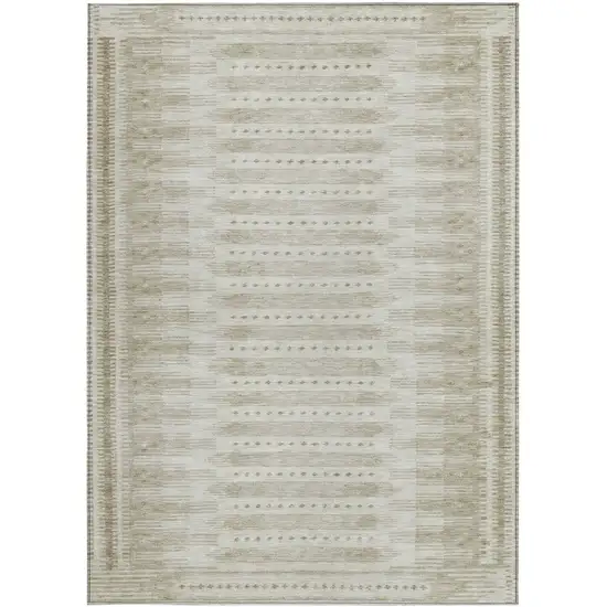Khaki And Beige Geometric Washable Indoor Outdoor Area Rug Photo 4