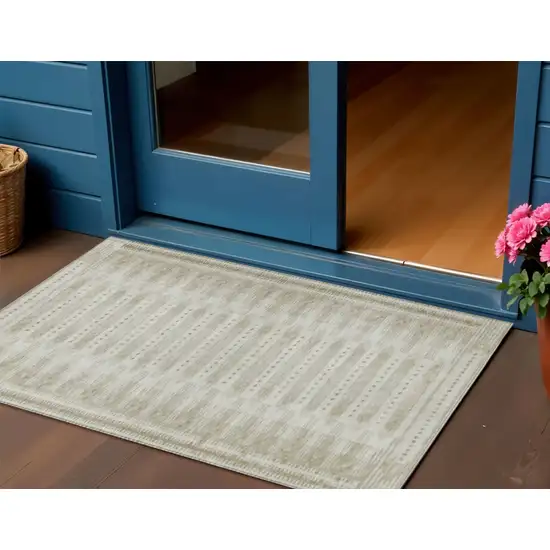 Khaki And Beige Geometric Washable Indoor Outdoor Area Rug Photo 2