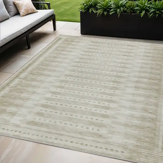 Khaki And Beige Geometric Washable Indoor Outdoor Area Rug Photo 2