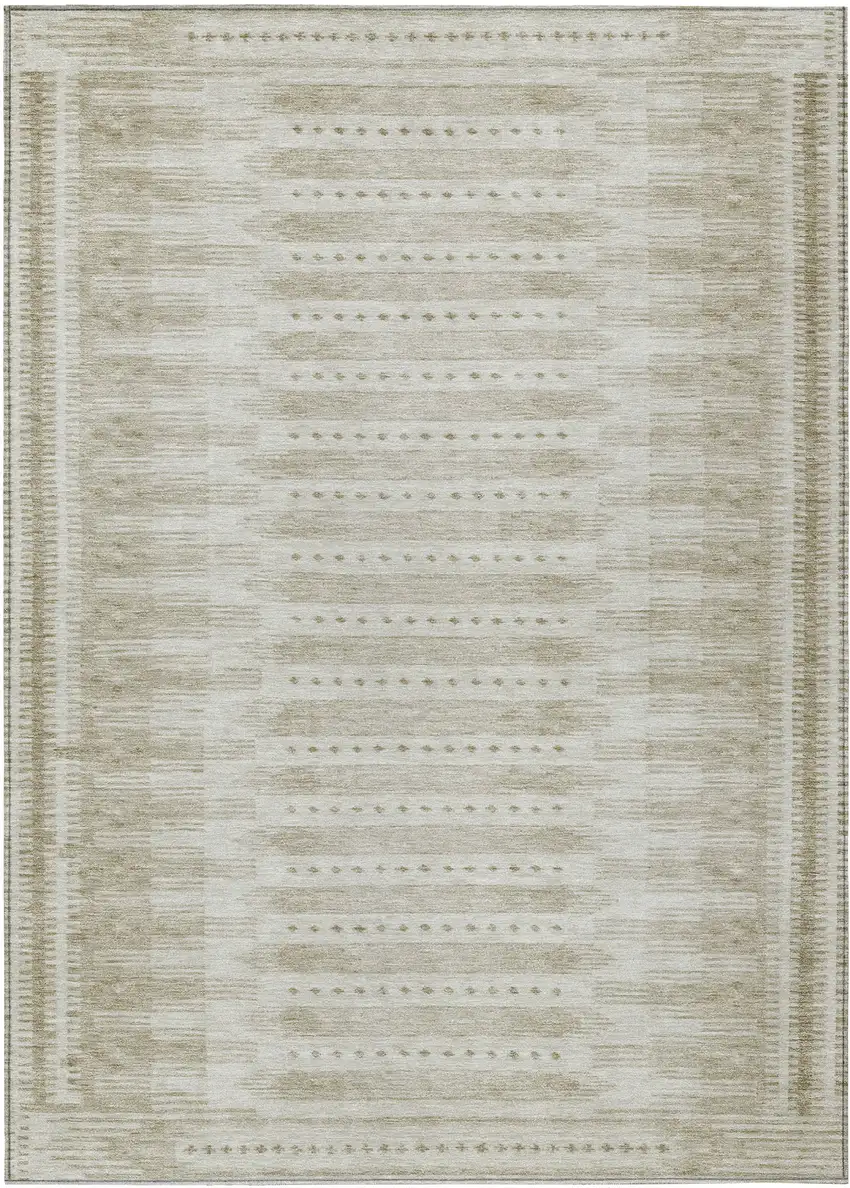 Khaki And Beige Geometric Washable Indoor Outdoor Area Rug Photo 1