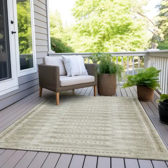Khaki And Beige Geometric Washable Indoor Outdoor Area Rug Photo 9
