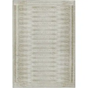 Photo of Khaki And Beige Geometric Washable Indoor Outdoor Area Rug