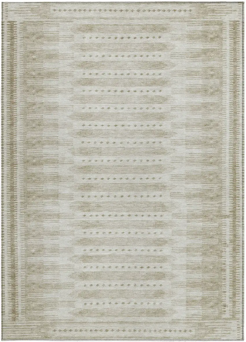 Khaki And Beige Geometric Washable Indoor Outdoor Area Rug Photo 3