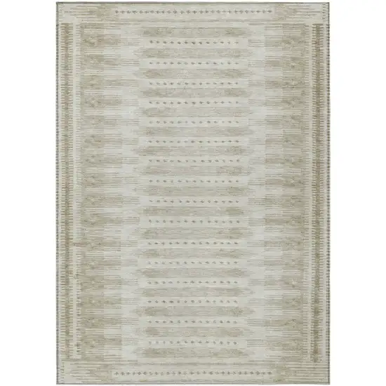 Khaki And Beige Geometric Washable Indoor Outdoor Area Rug Photo 1