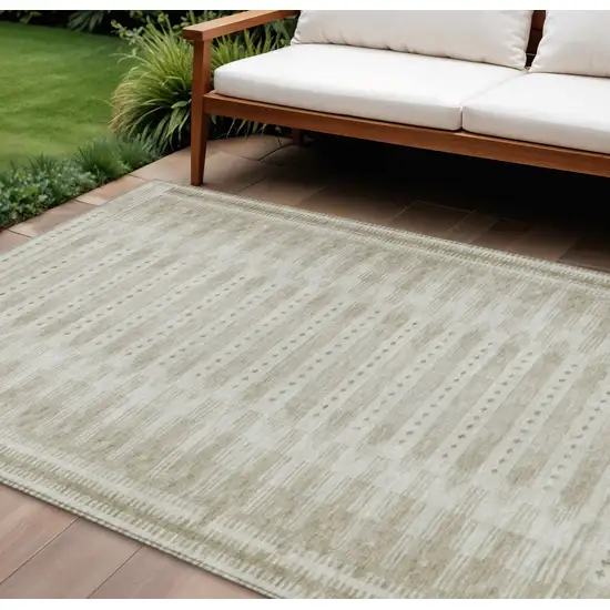 Khaki And Beige Geometric Washable Indoor Outdoor Area Rug Photo 2