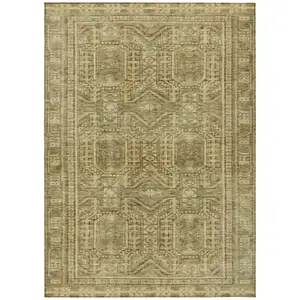 Photo of Khaki And Beige Geometric Washable Indoor Outdoor Area Rug