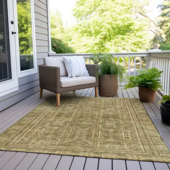 Khaki And Beige Geometric Washable Indoor Outdoor Area Rug Photo 9